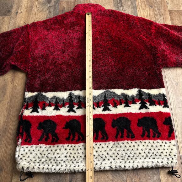 Vintage Mazmania Fleece Jacket Men's Small Red Forrest Bears Pockets AOP 6227 - Picture 8 of 13